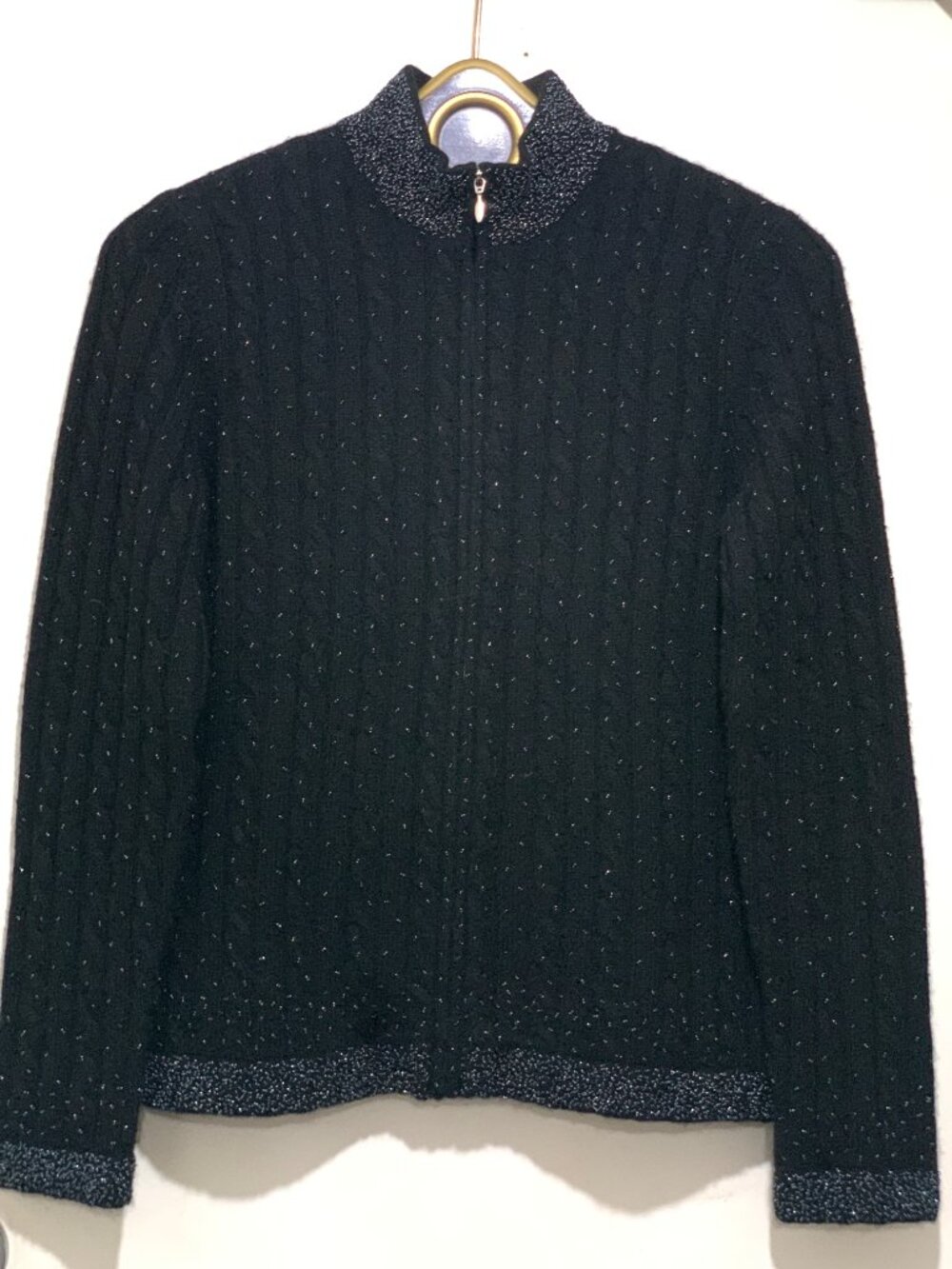 I. MAGNIN SPARKLE BEAD CABLE KNIT CASHMERE SWEATER CARDIGANS SIZE S